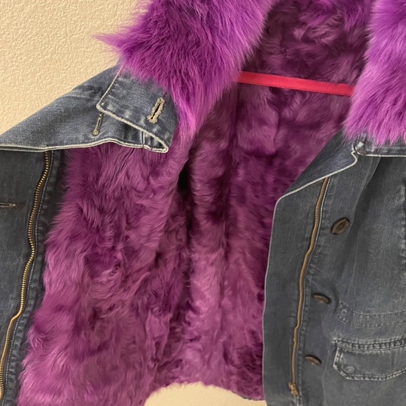 INTERMIX Denim Parka Coat with removable 100% Purple Lamb Fur - Picture 6 of 8